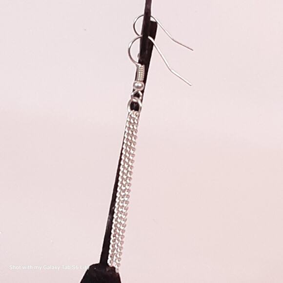 Silver Tone Dangle Drop Earrings Triple Strand Cable Chain Fish Hook Pierced - Picture 5 of 8